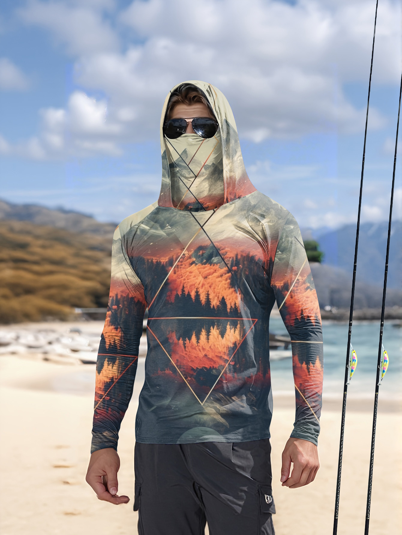 Outdoor Men's Fishing Hoodie B - Fishing Mask Sun Protection 评论和价格