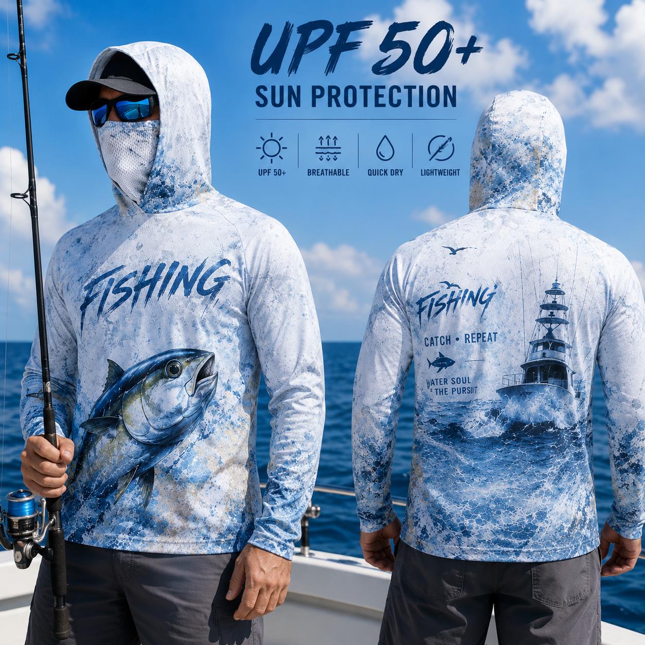 Fishing Hoodie Shirt Men Long  - Fishing Mask Sun Protection 评论和价格