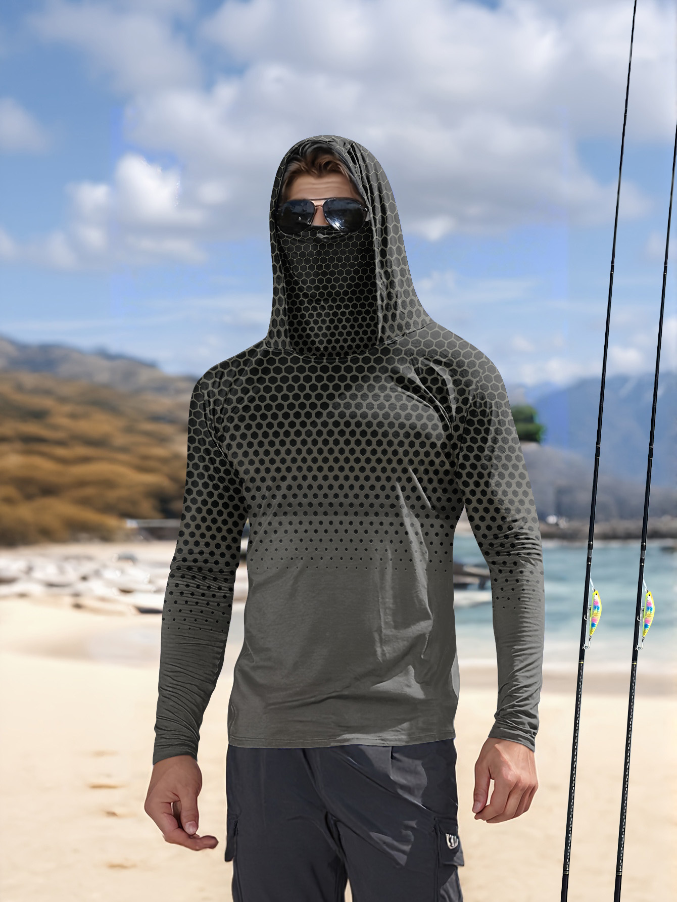 Men Hood Fishing Shirt long sl - Fishing Shirt Uv Protection 评论和价格